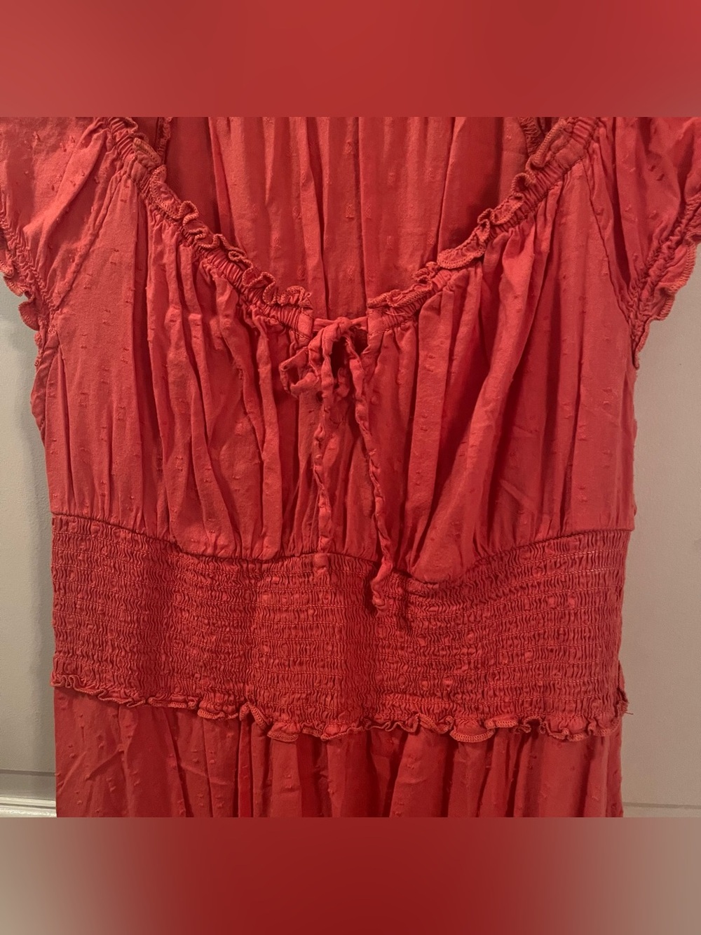 Old Navy Petite Coral Maxi Dress with Smocked Waist & Puff Sleeves - Picture 10 of 16